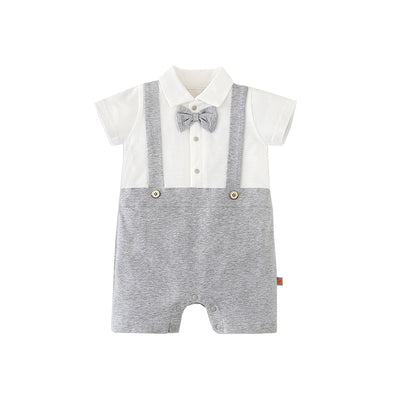 Baby Boy Fake Two Piece Suspender Suit Romper w Bow - Little Kooma