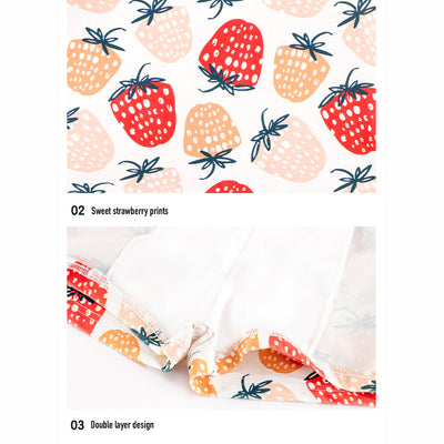 Baby Kids Girl's Strawberry Prints Long Sleeves Two Piece Swimming Suit Top Shorts n Free Cap 907052 - Little Kooma