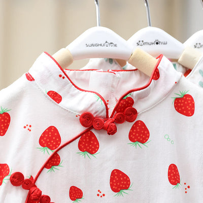 Baby Kids Girls Pink w Strawberries n Flowers Cheongsam Dress Racial Harmony Day CNY Chinese New Year Outfit - Little Kooma