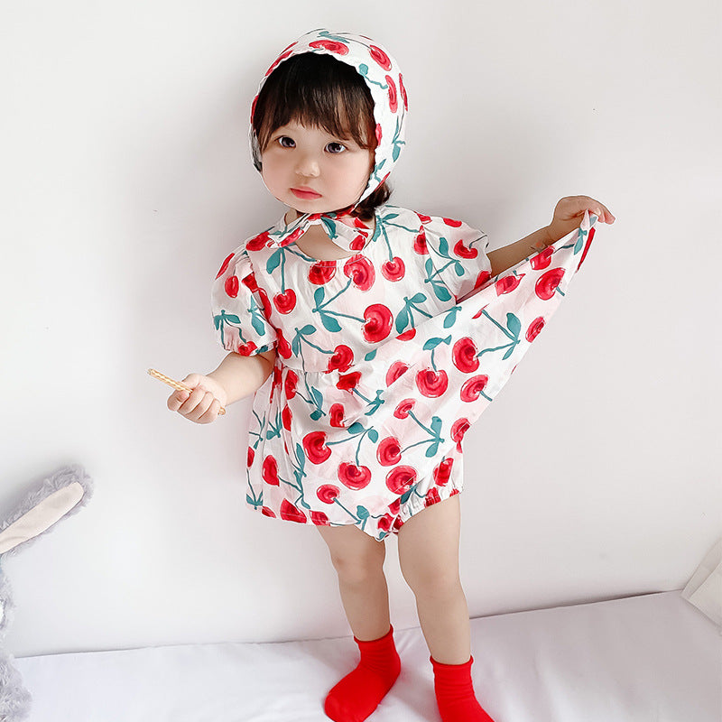 Baby Girl Cherry Bodysuit Dress n Hat 2pc Set - Little Kooma