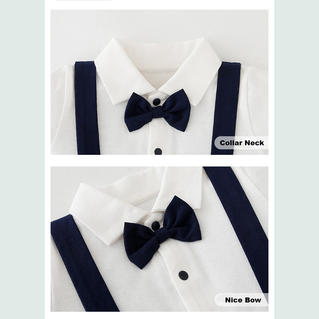 Baby Boy Fake Two Piece Suspender Suit Romper w Bow - Little Kooma