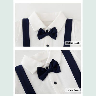 Baby Boy Fake Two Piece Suspender Suit Romper w Bow - Little Kooma
