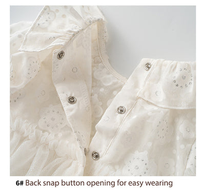 Baby Girl White Lace Puff Sleeves Big Wedding Confirmation Baptism Dress Bodysuit Dress n Headwrap 2pc Set - Little Kooma