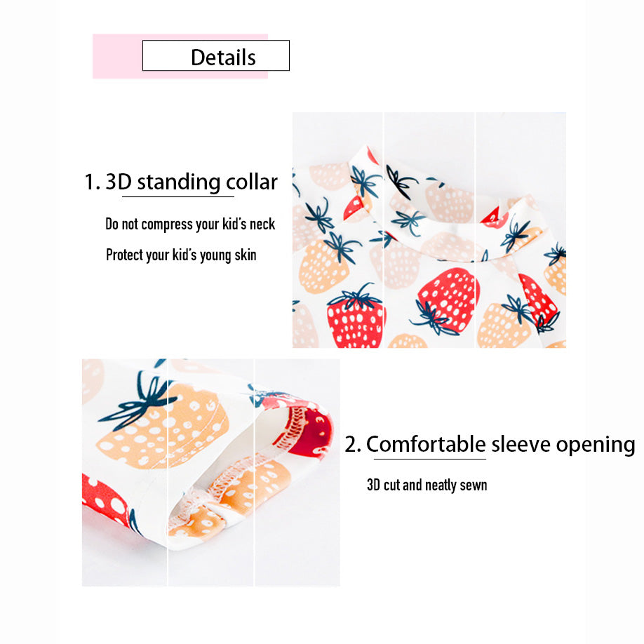 Baby Kids Girl's Strawberry Prints Long Sleeves Two Piece Swimming Suit Top Shorts n Free Cap 907052 - Little Kooma