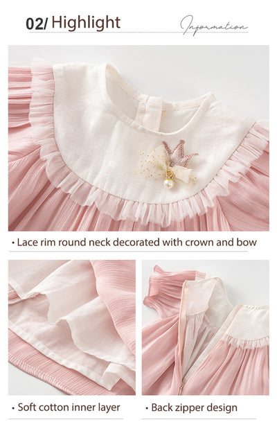 Baby Girl Puff Sleeves Crown Voile Longline w Zipper Long Shirt - Little Kooma