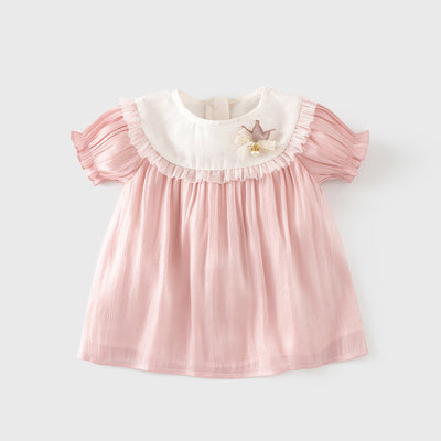 Baby Girl Puff Sleeves Crown Voile Longline w Zipper Long Shirt - Little Kooma