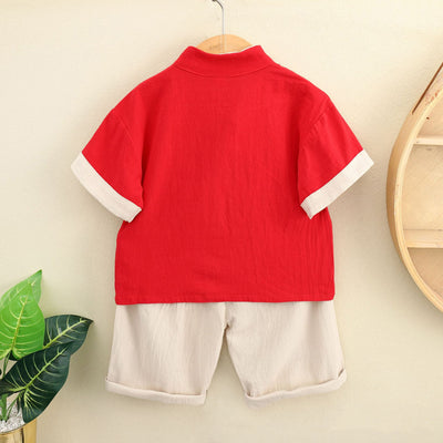 Kids Boys Cheongsam Set Top n Shorts Embroidered Tiger Racial Harmony Day CNY Chinese New Year Outfit - Little Kooma
