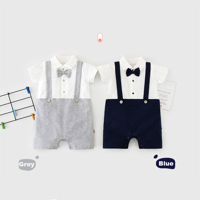 Baby Boy Fake Two Piece Suspender Suit Romper w Bow - Little Kooma