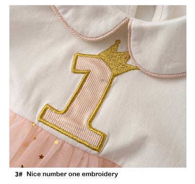 Baby Girl Number 1 First Month Baby Shower 1 Year Old Birthday Voile Bodysuit Dress n Headwrap 2pc Set - Little Kooma