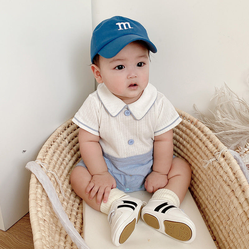 Baby Boy Peter Pan Collar Splicing Romper - Little Kooma