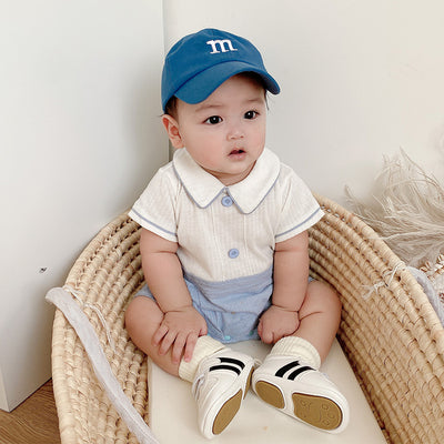 Baby Boy Peter Pan Collar Splicing Romper - Little Kooma