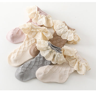 Baby Kids Girl Lace Brim Waffle Ankle Socks - Little Kooma