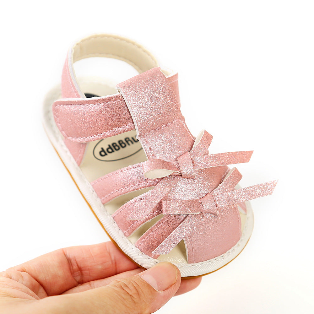 Baby Girl Anti-slip PU Leather Sandals Double Bowties Magic Tape - Little Kooma
