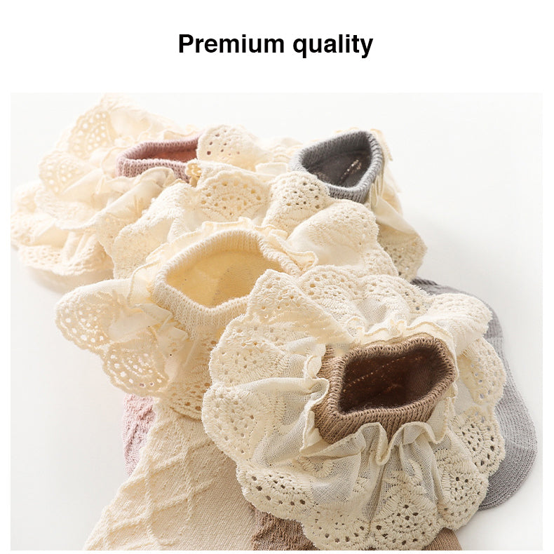 Baby Kids Girl Lace Brim Waffle Ankle Socks - Little Kooma