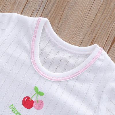 Baby Kid Girls Net Cotton Short Sleeve T-shirt Cherries 3 Pack - Little Kooma