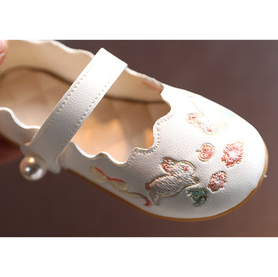 Baby Kids Girl PU Leather Anti-slip Embroidered Bunnies Shoes Magic Tape 662 - Little Kooma