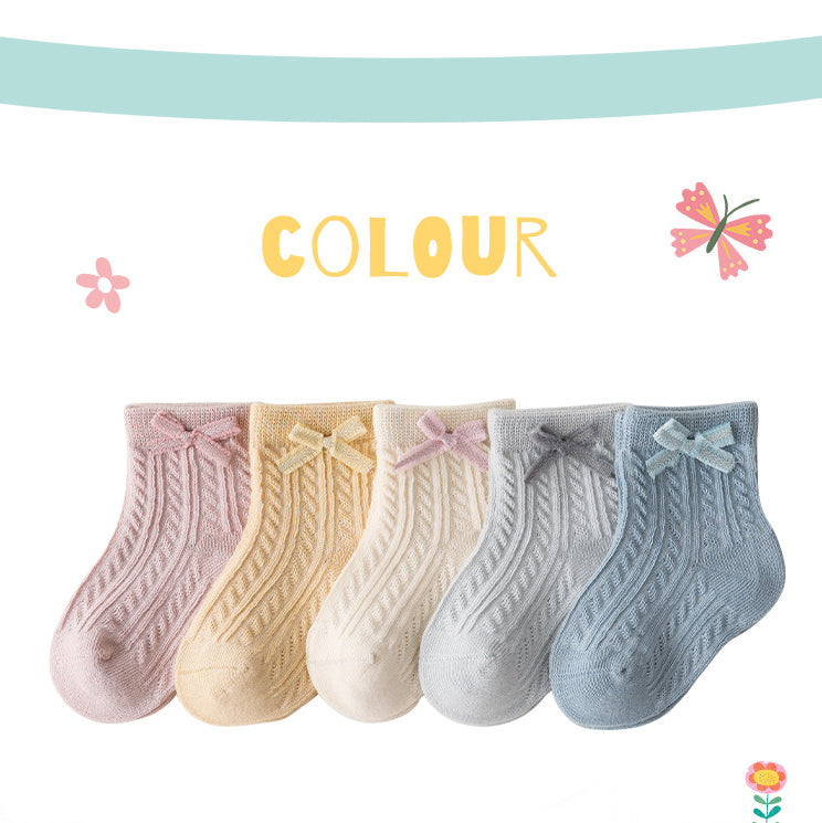 Baby Kids Girl Solid Color Bowtie Ankle Socks - Little Kooma