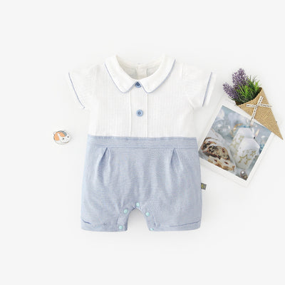 Baby Boy Peter Pan Collar Splicing Romper - Little Kooma