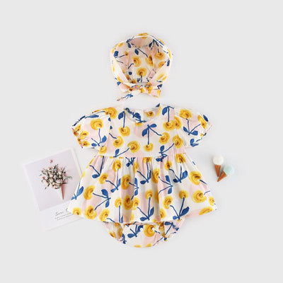 Baby Girl Cherry Bodysuit Dress n Hat 2pc Set - Little Kooma