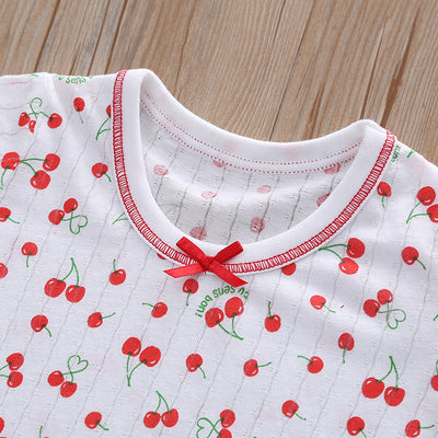 Baby Kid Girls Net Cotton Short Sleeve T-shirt Cherries 3 Pack - Little Kooma