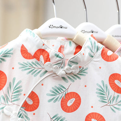 Baby Kids Girls Pink w Strawberries n Flowers Cheongsam Dress Racial Harmony Day CNY Chinese New Year Outfit - Little Kooma