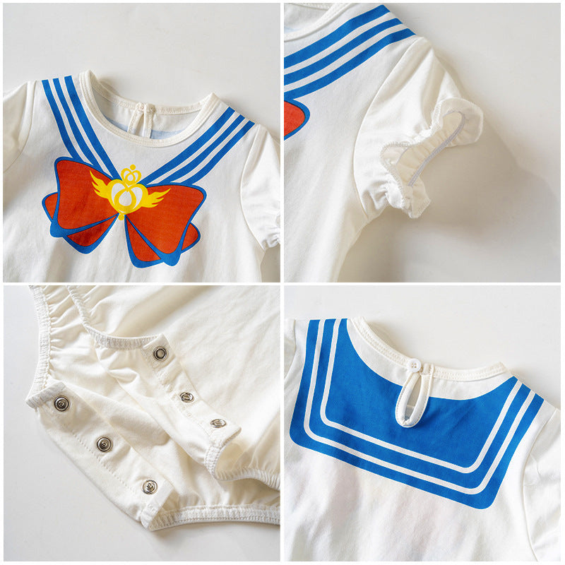 Baby Girl Puffed Sleeves Sailor Moon Bodysuit n Headwrap 2pc Set - Little Kooma