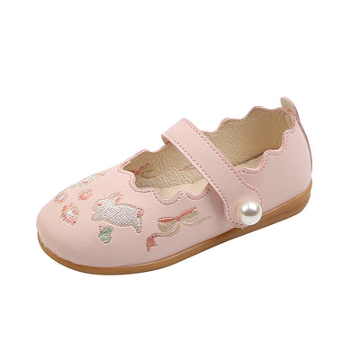 Baby Kids Girl PU Leather Anti-slip Embroidered Bunnies Shoes Magic Tape 662 - Little Kooma
