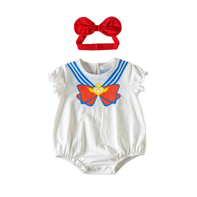 Baby Girl Puffed Sleeves Sailor Moon Bodysuit n Headwrap 2pc Set - Little Kooma