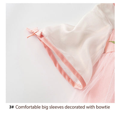 Baby Girl Three Quarter Sleeves Pink Embroidered Bunnies Voile Cheongsam Dress w Zipper - Little Kooma