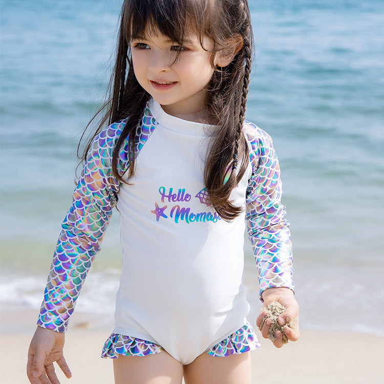 Baby Kids Girl's Mermaid One Piece Long Sleeves Swimming Suit n Free Cap 907060 - Little Kooma