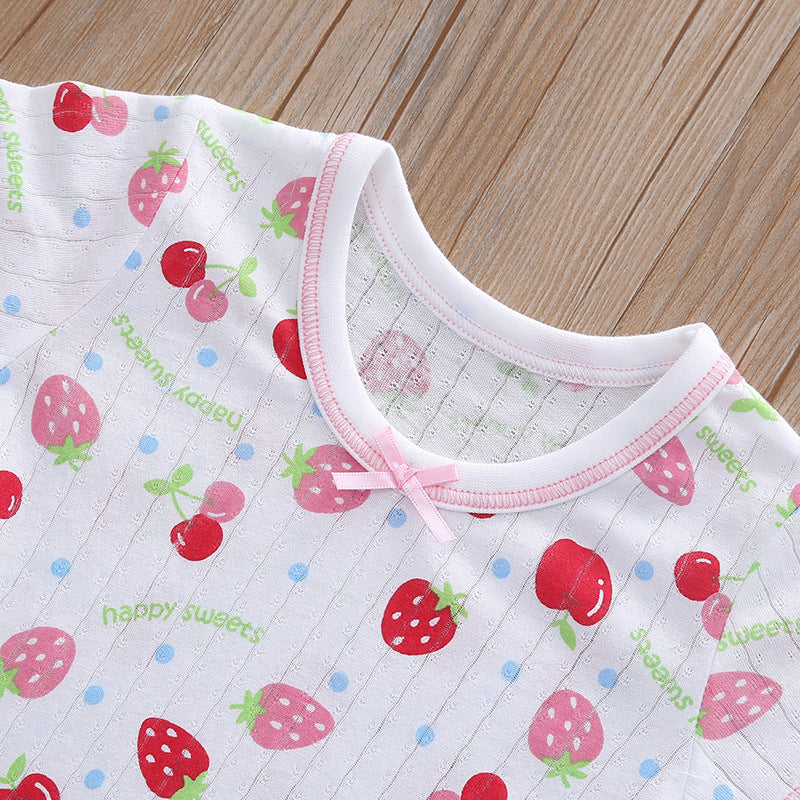 Baby Kid Girls Net Cotton Short Sleeve T-shirt Cherries 3 Pack - Little Kooma