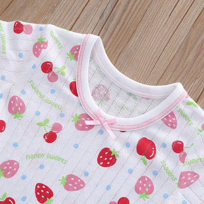 Baby Kid Girls Net Cotton Short Sleeve T-shirt Cherries 3 Pack - Little Kooma