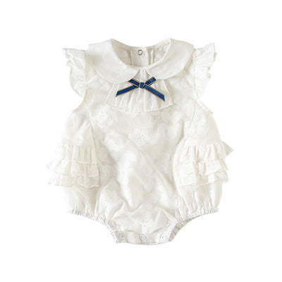 Baby Girl White Lace Tiered Layered Ruffle Bodysuit - Little Kooma