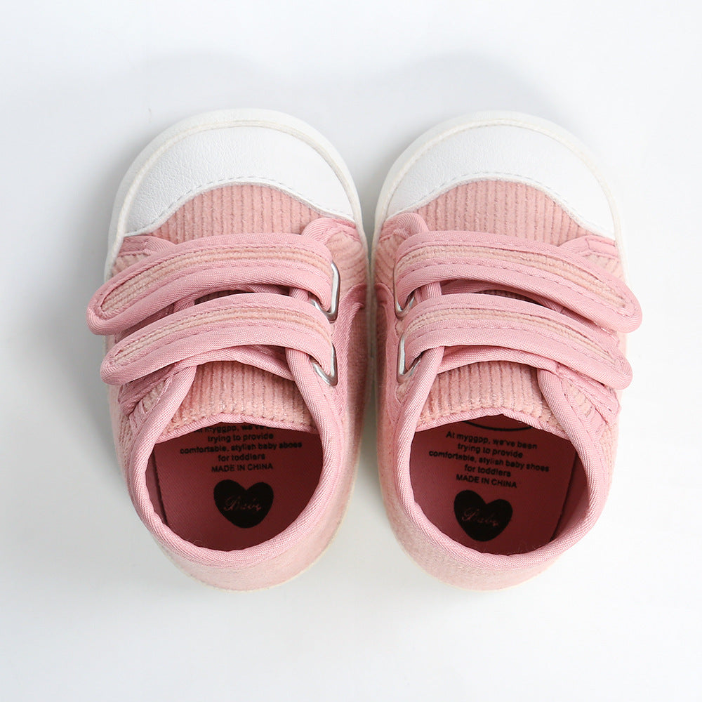 Baby Boy Girl Corduroy Shoes Magic Tape Anti-slip High Sneakers - Little Kooma