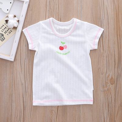 Baby Kid Girls Net Cotton Short Sleeve T-shirt Cherries 3 Pack - Little Kooma