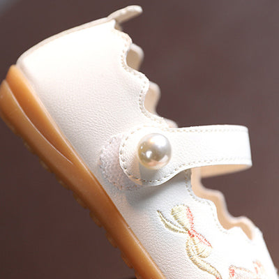 Baby Kids Girl PU Leather Anti-slip Embroidered Bunnies Shoes Magic Tape 662 - Little Kooma