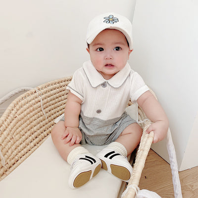 Baby Boy Peter Pan Collar Splicing Romper - Little Kooma