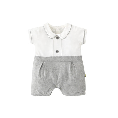 Baby Boy Peter Pan Collar Splicing Romper - Little Kooma