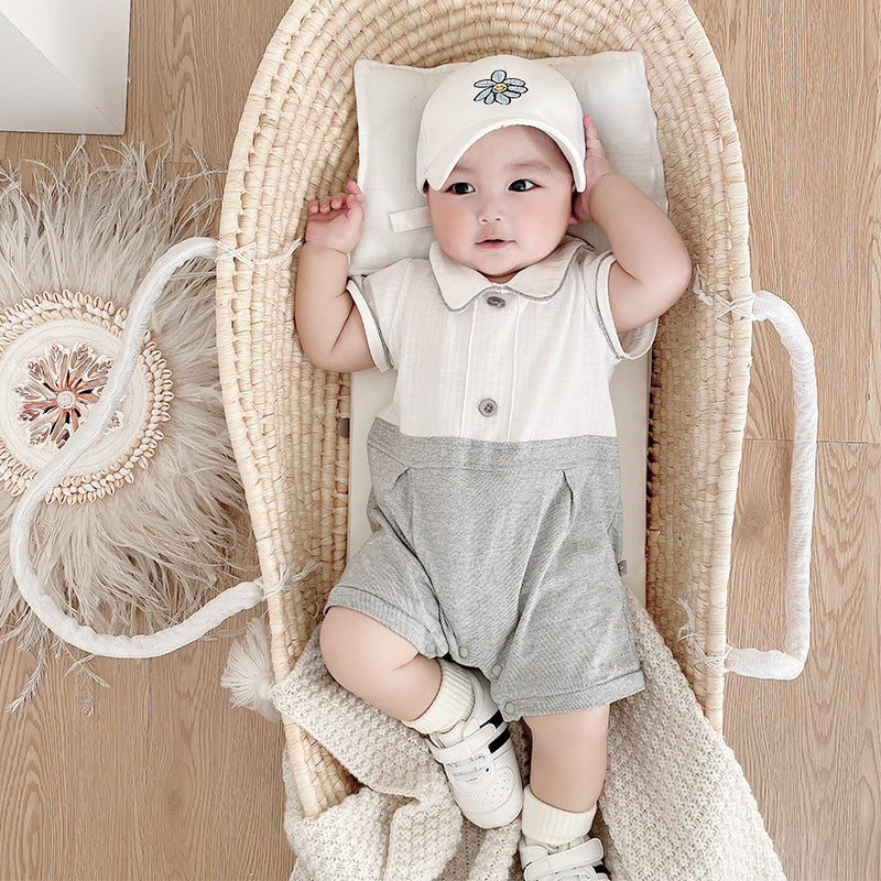 Baby Boy Peter Pan Collar Splicing Romper - Little Kooma