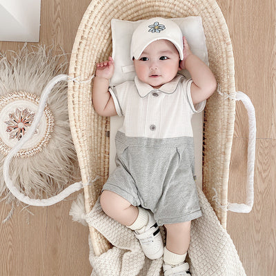 Baby Boy Peter Pan Collar Splicing Romper - Little Kooma