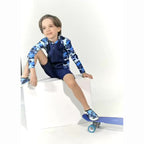 Baby Kids Boy's Camouflage Shark Prints Long Sleeves Two Piece Swimming Suit Top Shorts n Free Cap 908032 - Little Kooma