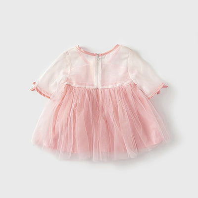 Baby Girl Three Quarter Sleeves Pink Embroidered Bunnies Voile Cheongsam Dress w Zipper - Little Kooma