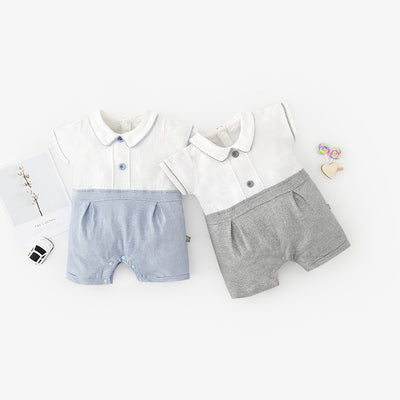 Baby Boy Peter Pan Collar Splicing Romper - Little Kooma