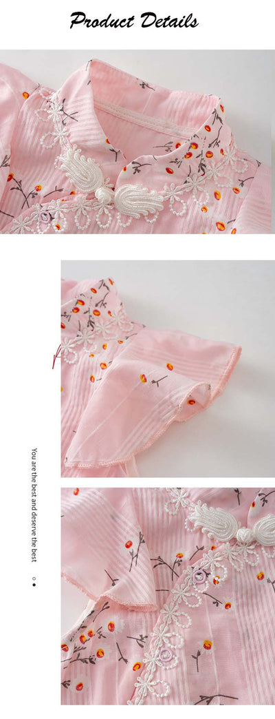 Baby Girl Little Flowers Cheongsam Romper n Headwrap 2pc Set - Little Kooma