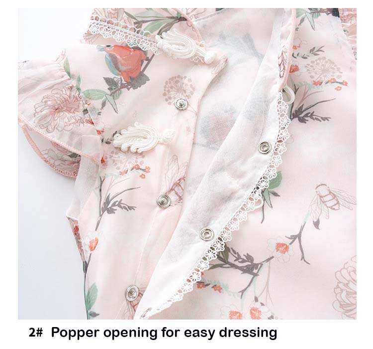 Baby Girl Ruffled Sleeves Floral Prints Cheongsam Bodysuit n Headwrap 2pc Set - Little Kooma
