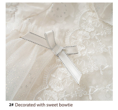Baby Girl White Lace Puff Sleeves Big Wedding Confirmation Baptism Dress Bodysuit Dress n Headwrap 2pc Set - Little Kooma