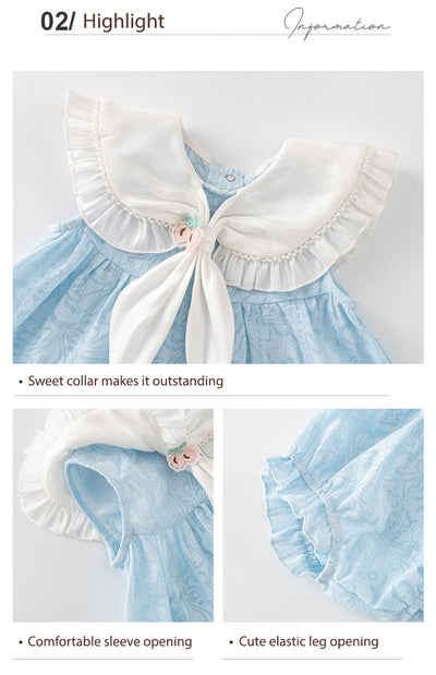 Baby Girl Sleeveless White Scarf Blue Top n Shorts Set - Little Kooma