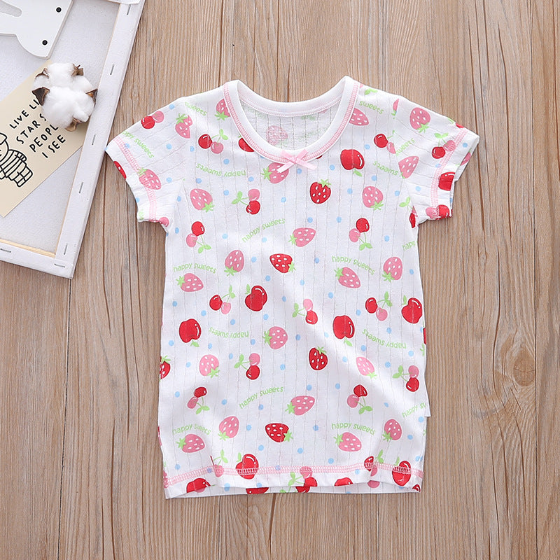 Baby Kid Girls Net Cotton Short Sleeve T-shirt Cherries 3 Pack - Little Kooma