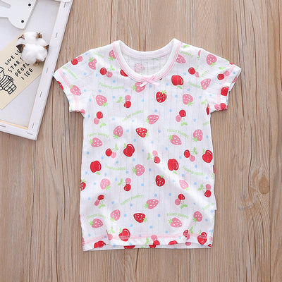 Baby Kid Girls Net Cotton Short Sleeve T-shirt Cherries 3 Pack - Little Kooma