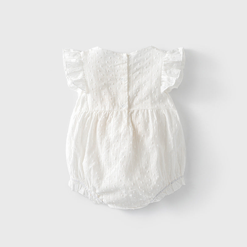 Baby Girl White Lace Ruffled Sleeves Big Golden Bowtie Bodysuit n Headwrap 2pc Set - Little Kooma